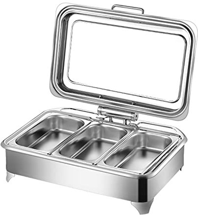 Matvärmare i rostfritt stål Disk Chafing Disk Set Warmer, Chafing Tallrik Buffé Matbehållare Set med lock För buffé Bankett Fest Matvärmande buffé och fest 400w