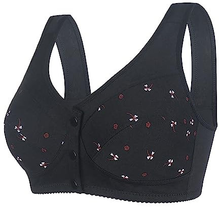 SDERG Front Fastening Bras for Women UK Plus Size Women's Bras Non Wired Full Coverage Soft Comfortable Daisy Bras for Older Women UK Floral Print Non Wired Front Fastening Sports Bra Sale