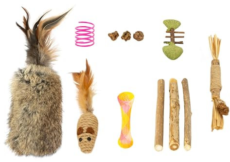 Katzenspielzeug Set Unsere Klassiker 12´teilig – Exklusive Auswahl an hochwertigen Spielzeugen unter anderem aus echtem Hasenfell, natürliche Stimulation und perfekte Unterhaltung Ihrer Katze