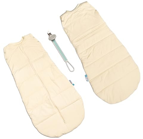 DandyLion Baby Sleeping Bag 2.5 TOG - Newborn Swaddle & Sleep Sack 0-3 Months, with Dummy Clip, 100% Soft Cotton & Breathable, Twin Zipper, Wearable Blanket, Hip-Healthy Design - Creamy Colour
