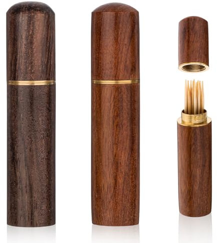 2Pack Toothpick Holder Portable Wood Toothpick Case Waterproof Handmade Craft Toothpick Pocket Box Mini Toothpick Box for Storage Toothpick Needle Pill Bead Ear Pick Cotton Swab and Other Small Object