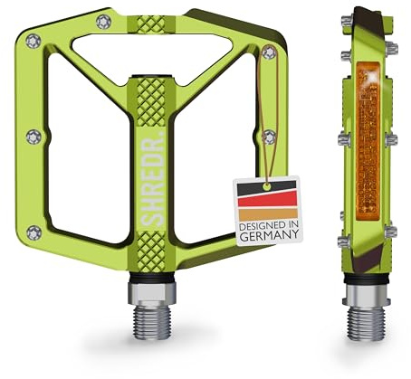 SHREDR. Shine - Pédales plates de qualité supérieure pour VTT - Avec réflecteurs (conformes à la StVZO) - 2 tailles