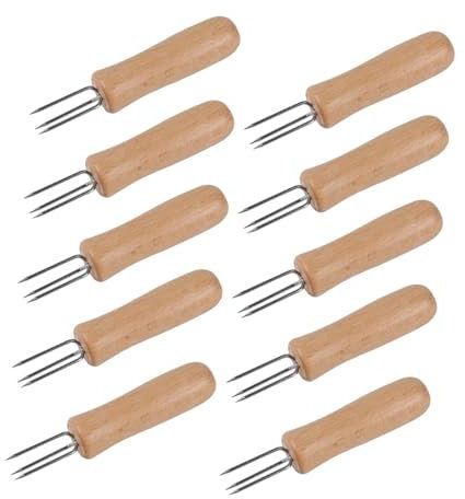 NOLITOY 10piezas Tenedores De Maíz Inoxidable y Mango De Madera Colores Surtidos Herramientas De Barbacoa