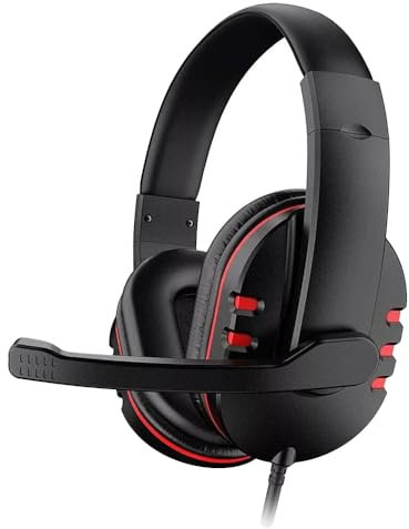 Gaming Headset with Microphone, 3.5mm Wired, Compatible with PS4//PC, LED Stereo Over-Ear Headphones, Black (Red & Black)