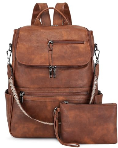 VINBAGGE Sac a Dos Femme en Cuir PU, Antivol Sacs à Main Portés Dos, Backpack avec bandoulière amovible pour le travail Voyage Collège Gif