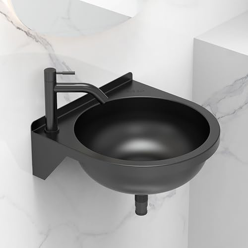 HPTHLY Lavabo d'angle Mural en Acier Inoxydable De 12 Pouces, Petit Meuble-Lavabo d'angle, Lavabo Mural Simple, Vasque De Salle De Bain, Lavabo d'angle Moderne, Taill,Black-One Size