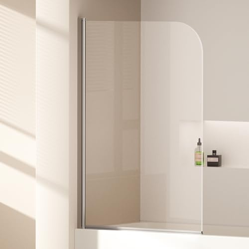 EMKE Paroi de douche pour baignoire, 90 x 140 cm, pliable, avec verre de sécurité ESG de 6 mm, paroi de baignoire, paroi pliante, paroi de douche en verre