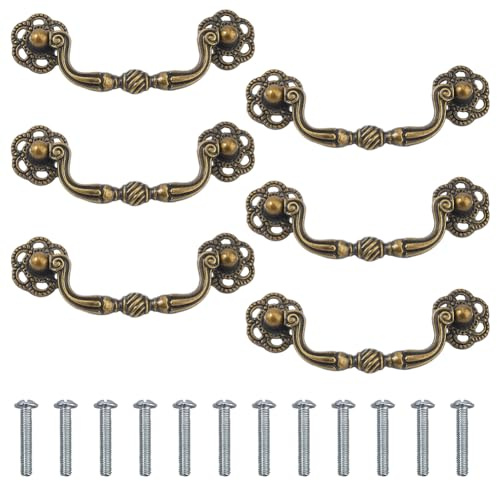 SUPERFINDINGS 6 Ensembles Poignées De Tirage Antique Bronze 3.7 Avec Rosace Centrale Poignées De Meuble Décoratives Rétro Tirants En Fer Pour Armoires Et Meubles Vintage