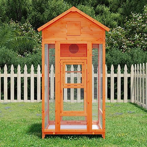 Mokuyary Aviary Brown 91.5 x 53 x 170 cm Solid Wood Pine Bird Cage Budgie Cage Bird House Cockatiel Finch Parrot Cage