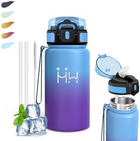 Mujigaga Borraccia Termica- 500ml- Borraccia Bambini, Senza BPA, Borraccie con Cannuccia, Senza Perdite, Bottiglia Termica, Acciaio Inossidabile 18/8, Borracce per Ufficio, Nuotare, Scuola, Campeggio