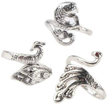 Rengue 3 Anillos de Latón para Tejer, Accesorios de Ganchillo, Guía de Hilo, Soporte para Dedos con Diseño Retro de Pavo Real para Tejer Más Rápido