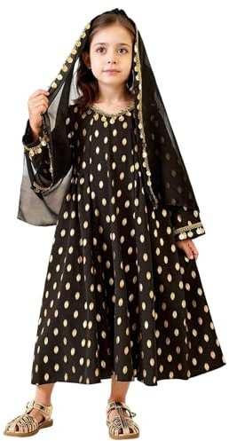 Elegante vestido de disfraz para niñas, vestido estampado de manga larga con bufanda para fiesta de verano, temática de cosplay (negro, 7-8 años)