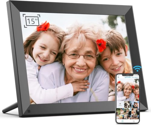 15 tum wifi digital fotoram, 32 GB, pekskärm, automatisk rotation | Dela enkelt dina foton och videor via Wi-Fi med en 15-tums pekskärm och 32 GB internminne.