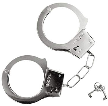 Oblique Unique® Spielzeug Handschellen Metall – Handcuffs mit 2 Schlüsseln & Sticker – Zubehör-Set zu Fasching für Kostüm Sträfling, Verbrecher & Motto-Party – Karneval, Halloween, Swat, Silber, 9 cm