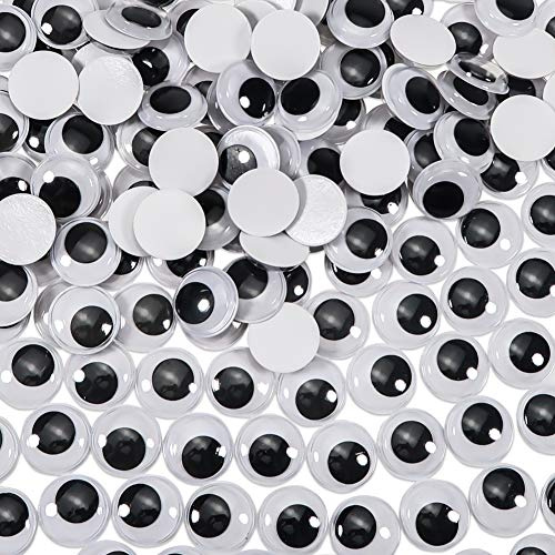 TOAOB 300 Piezas 15 mm Adhesivos Ojos Móviles Negros de Plástico Redondo Autoadhesivo Utilizados para Manualidades de Scrapbooking Accesorios