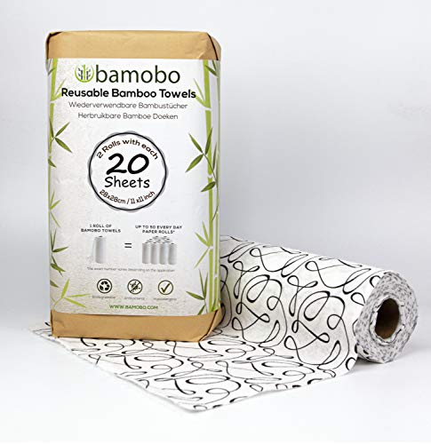 [2 X ] Rotolo da cucina in bambù 100% lavabile, sostituisce fino a 50 rotoli di casa, riutilizzabili, strofinacci da cucina lavabili, asciugamani di carta, rotolo di bambù sostenibili, panni multiuso