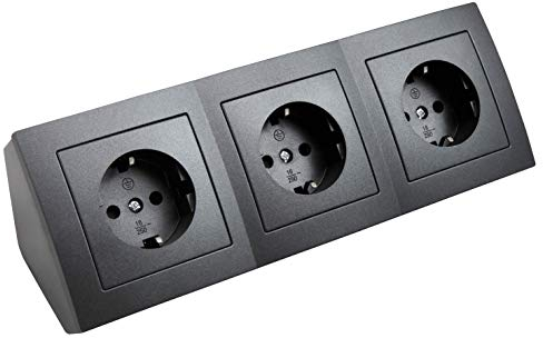 MC POWER - Steckdosenblock Unterbausteckdosen | FLAIR | 3-fach Schutzkontaktsteckdosen, 150cm Kabel mit Schutzkontakt-Stecker, 250V~ / 16A, Aufbau, dunkelgrau anthrazit, matt