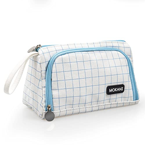Mokani Estuche Escolar Grande, Estuches de Lápices de Gran Capacidad, Bolsa de Lápices Lona Premium Organizador de Papelería para Niñas Niños Adolescentes Estudiantes Adultos, Celosía Azul