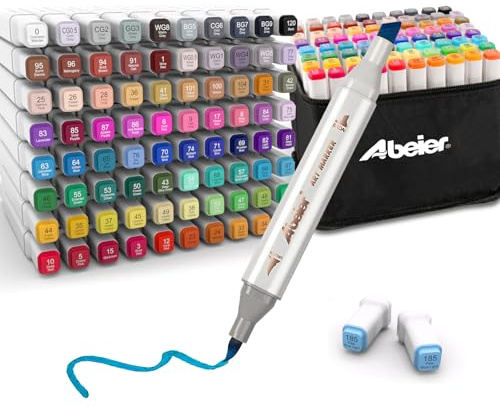 ABEIER 80 Colours Alcohol Markers,Dual Tip Alcohol Brush Markers,Art Pens for Artist,Brush pens for Illustration Colouring Sketching Drawing,Art Supplies for Adults