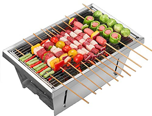 Hopfällbar rostfritt stålkolgrill, grillkolgrill bärbar minigrill för utomhusträdgård campingfest strandgrill (rostfritt stål) 32,5x21,5x14,5cm