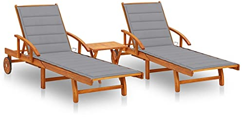 vidaXL 2X Akazienholz Massiv Sonnenliege mit Tisch Auflagen Gartenliege Holzliege Liege Gartenmöbel Relaxliege Saunaliege Freizeitliege Strandliege