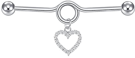 D.Bella Piercing Industriel Acier Inoxydable 1,6mm 14G Industriel Barbells avec Star Cœur Chaine Barres Boucle d'Oreill Cartilage Bijoux de Piercing 38mm