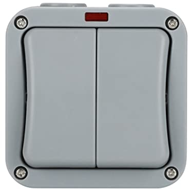 Wetterfester Schalter Lichtschalter IP65 Outdoor Doppelschalter Staubdichter Schalter Outdoor Grau Staub Steckdosen Box für Outdoor Garten Badezimmer Werkstatt Balkon-2 Gang