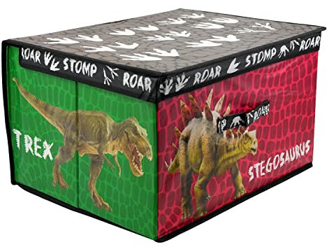 The Magic Toy Shop Large Foldable Kids Toy Storage Box with Lid - Dinosaur Design - Collapsible Fabric Organizer for Children's Toys, Crafts, Clothes - for Boys & Girls Bedroom 50x30x40cm