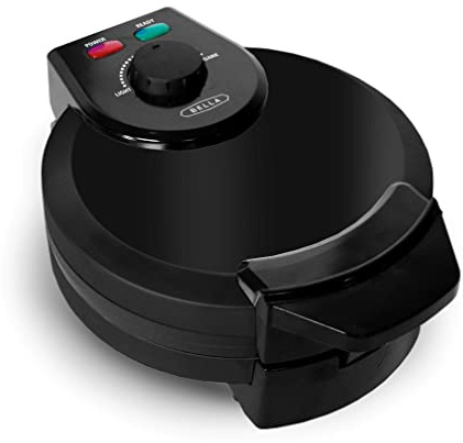 BELLA Classic Belgian Waffle Maker, 7 Round, Non Stick, Waffle Iron Makes 1” Thick Waffles, Variable browning control knob, Stay-cool handle with locking latch, Black