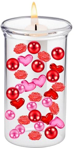 12092 PCS Valentines Day Vase Filler Decorations - Floating Valentine's Candles - Acrylic Plastic Glass Heart Rose Vase Filler - Red Pink Floating Pearls - Water Gel Jelly Beads Balls for Vases