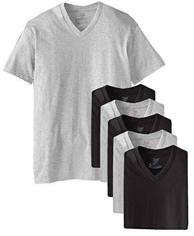 Hanes Men's 6 Pack Ultimate FreshIQ V-Neck T-Shirt, Black and Grey, Medium