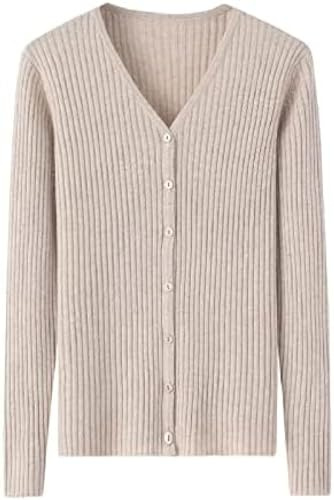 Cashmere Enfärgad Slim Fit Cardigan Kvinnor 100 % Cashmere Single Breasted V-ringning, Beige-XXL