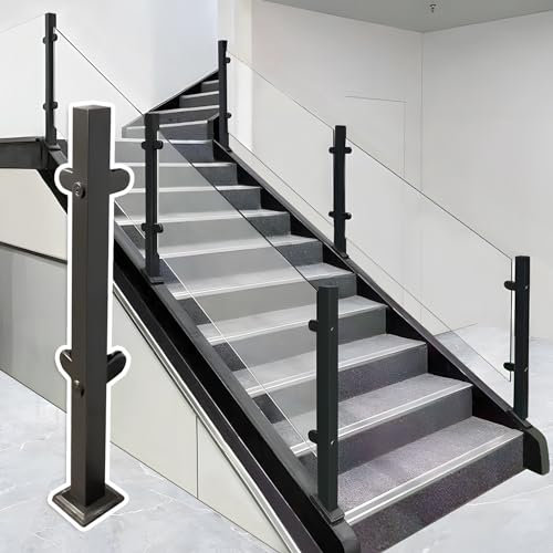Poteau Garde Corp Verre Système de poteaux carrés en acier inoxydable avec fixation pour balustrade en verre – Poteaux pour barrière, balcon, escalier, terrasse, piscine, jardin, intérieur, extérieur