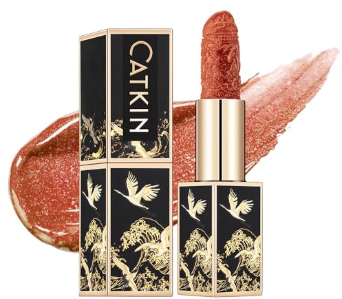 CATKIN Semi-Matt Lippenstift, Nudetöne, Schimmernder mit Glänzender Oberfläche, Farbintensität Langanhaltend Pflegender Lippen-Stift, Naturkosmetik Vegane, Paraben Free, 3.2g
