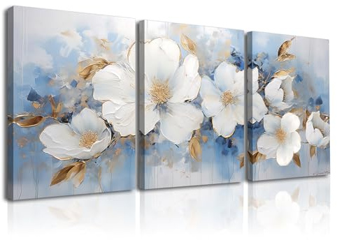 Piy Painting Impresión Artística De Una Flor Blanca, Lienzo De Arte Romántico, Impresión En Lienzo Obras De Arte, Cuadros Murales Para Dormitorio Salón Cafetería Banquetes, 3 Piezas 30x40 cm