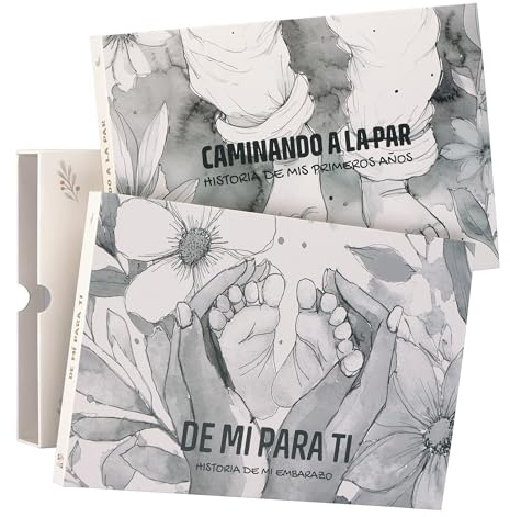 SIHUKA Diario Embarazo- Album Foto Bebe- Regalo Bebe Recien Nacido- Regalo Embarazada Original, set 2 libros con tapa dura, funda protectora y pegatinas - 120 páginas.