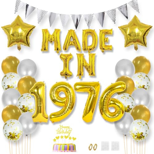 Daimay Happy 49 Birthday Balloon Banner Decorations Gold MADE IN 1976 Aluminum Foil Letters Balloons Latex Confetti Balloons Triangle Flag Party Supplies Cake Topper for Men Women Photo Props