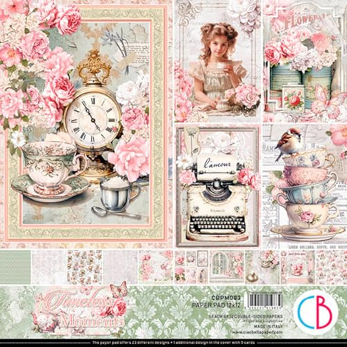 Ciao Bella Scrapbook Papier Timeless Moments 30.5x30.5 cm beidseitig Motiv ligninfrei säurefrei Made in Italy für kreative Papeterieprojekte