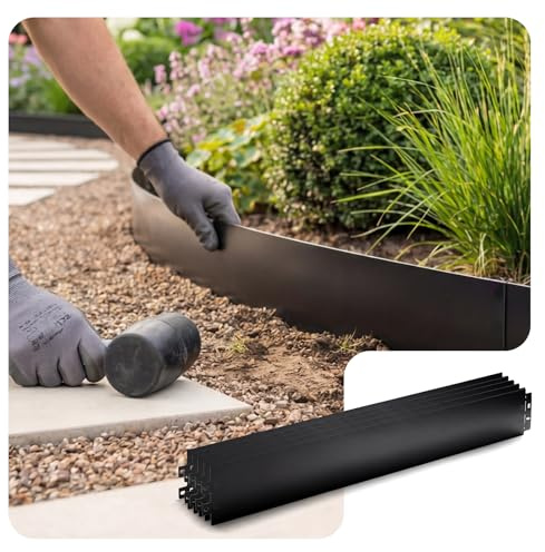 VOUNOT® Bordura per Aiuola in Metallo 20M, Bordo Giardino Resistente e Flessibile per Prati, Aiuole e Vialetti, 100x13cm (Lunghezza x Altezza) Spessore 0,7mm, Set da 20 Pezzi, Nero
