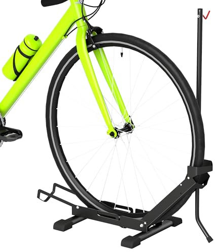 SPORTNOW Rastrelliera per Bici Pieghevoli e Regolabile in Altezza e Larghezza con Tubo di Supporto, Cavalletto Portabici in Acciaio e Plastica per Ruote 20-29, 75x41x71-81 cm, Nero