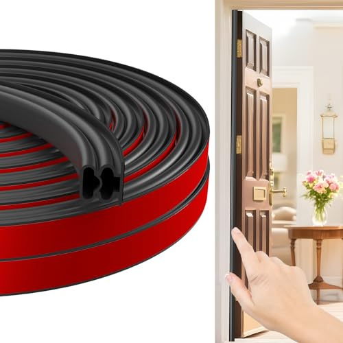 Jobon Draft Excluder for Doors - Upgraded Thickened Rubber Weather Stripping Door Seal Strip for 5-10mm Large Gap, Self-Adhesive Soundproofing Weatherstripping Replacement (6M, Black)