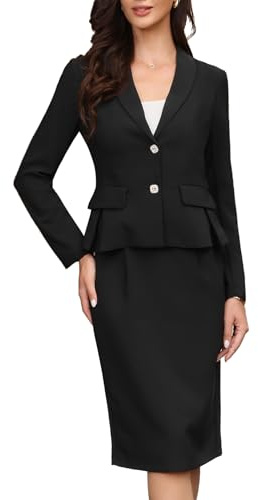 Allegra K Set da 2 pezzi con gonna da donna, giacca formale a maniche lunghe e gonna a matita, set da lavoro e ufficio, Nero , S