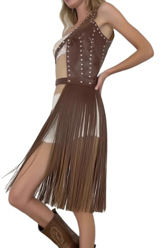 Itkcozcg Cinturón con tirantes para cosplay con detalles decorativos de flecos de piel sintética, cinturón de falda para mujer, uso diario y formal, cinturón de flecos para mujer, marrón, Talla única