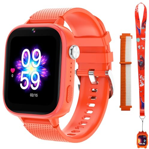 OKYUK 4G smartwatch barn med telefon och GPS, multifunktionell barnklocka med videosamtal, sportlägen, väckarklocka, integrerad appbutik, barnsmartwatch för pojkar och flickor (orange)
