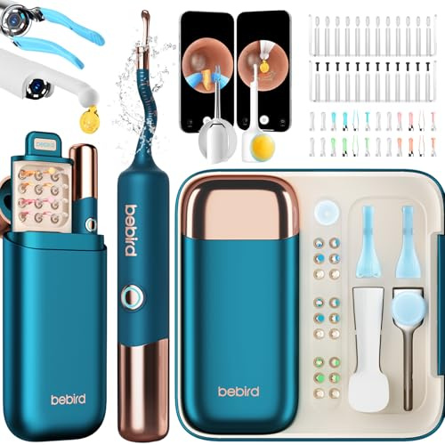 BEBIRD Earsight Ultra Camera Oreille Nettoyage - Otoscope oreille Flexible et Lumière - Kit d'ear cure (cure-oreille, pince à cérumen, goutteur) pour Adultes & Enfants