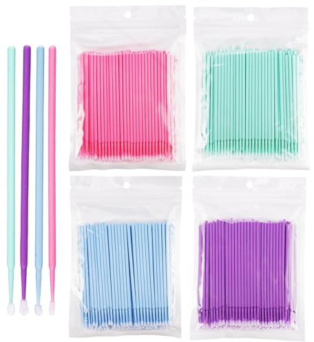800 Piezas Microcepillos Aplicadores, Desechable Micro Cepillos, Bastoncillos Pestañas Micro Cepillos, para Extracción de Pestañas, Eliminación de Maquillaje, Limpieza(Rosa/Azul/Morado/Verde Menta)