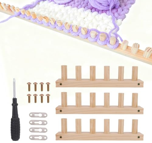 Penitue 3pcs Chunky Knitting Blanket Loom, 35.4 Inch Thick Wooden Blanket Loom for Chunky Yarn with 1 Screwdriver & Assembly Tools Good Helper for Beginners Blankets Throws Afghans