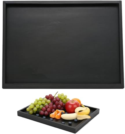 Holztablett Schwarz, Tablett Für Tee Und Kaffee, Tray Für Lebensmittel Und Kosmetik, 32 X 20 X 2 cm, Vielseitig Einsetzbar