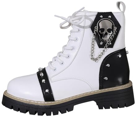 Bottines Femme Lacets Bout Rond Plateforme Bottes Courtes Gothiques Punk en Cuir Tendances Semelle Épaisse Chunky Antidérapante Légères Chic Chaussures Femme Automne Hiver 40