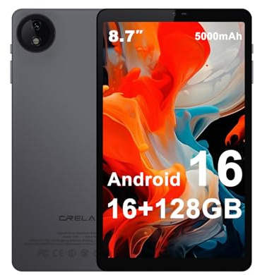 Crelander 8.7 Inch Android 15 Tablet, 16GB+128GB Android Tablet with HD IPS 1340x800, 5MP+13MP Camera, 5000mAh Battery, Bluetooth/WiFi, Small Android Tablet with Case (Upgraded Version)